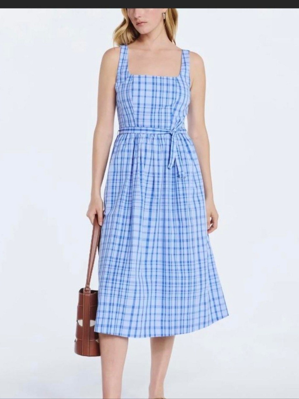 Blue Plaid Sundress With Tie Waist